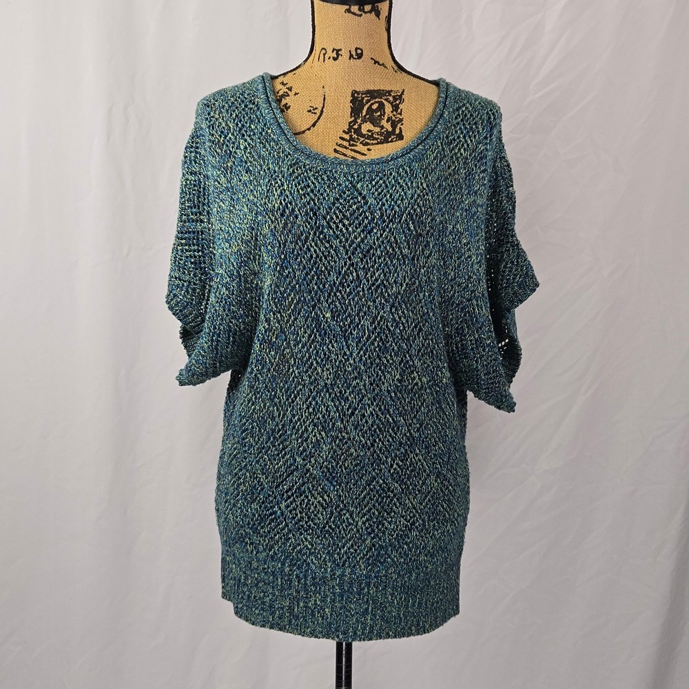 United States Sweaters Blue Marled Short Sleeve Textured Knit Top Women's M